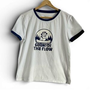 Born “Go With the Flow” Otter Canoe Graphic Ringer T-Shirt White & Navy